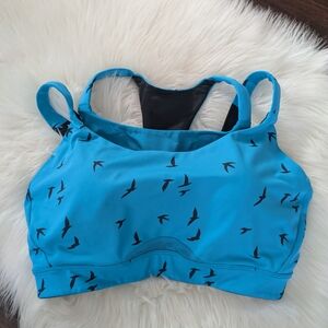 Oiselle Black Blue High Impact Shock Absorbing Running Sports Bra 36DD